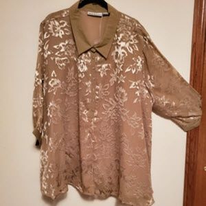 Tan burnout top w/rose designs and attached lining